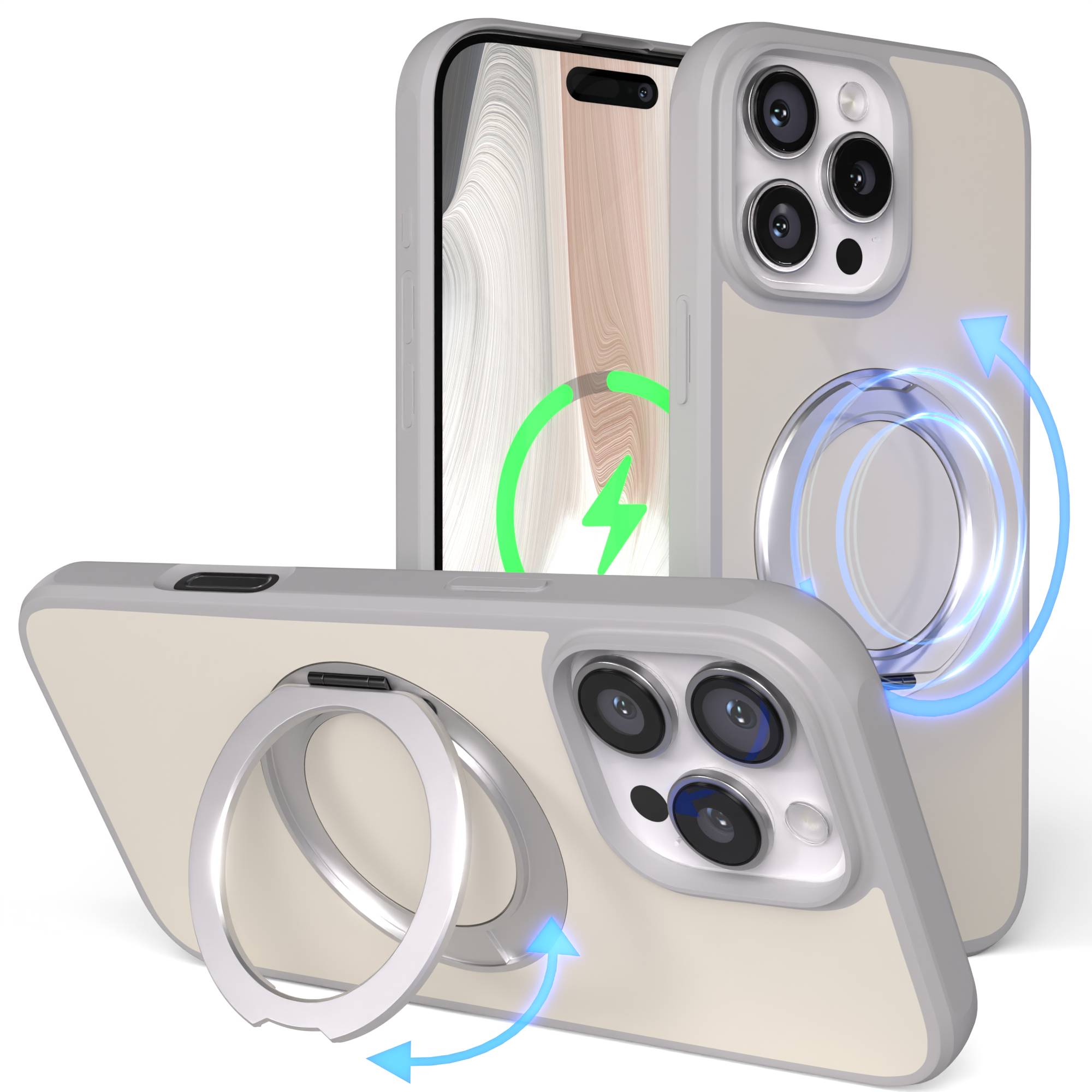 iPhone 16 Pro Max Bumper Hülle mit drehbarem Ring und MagSafe Funktion 