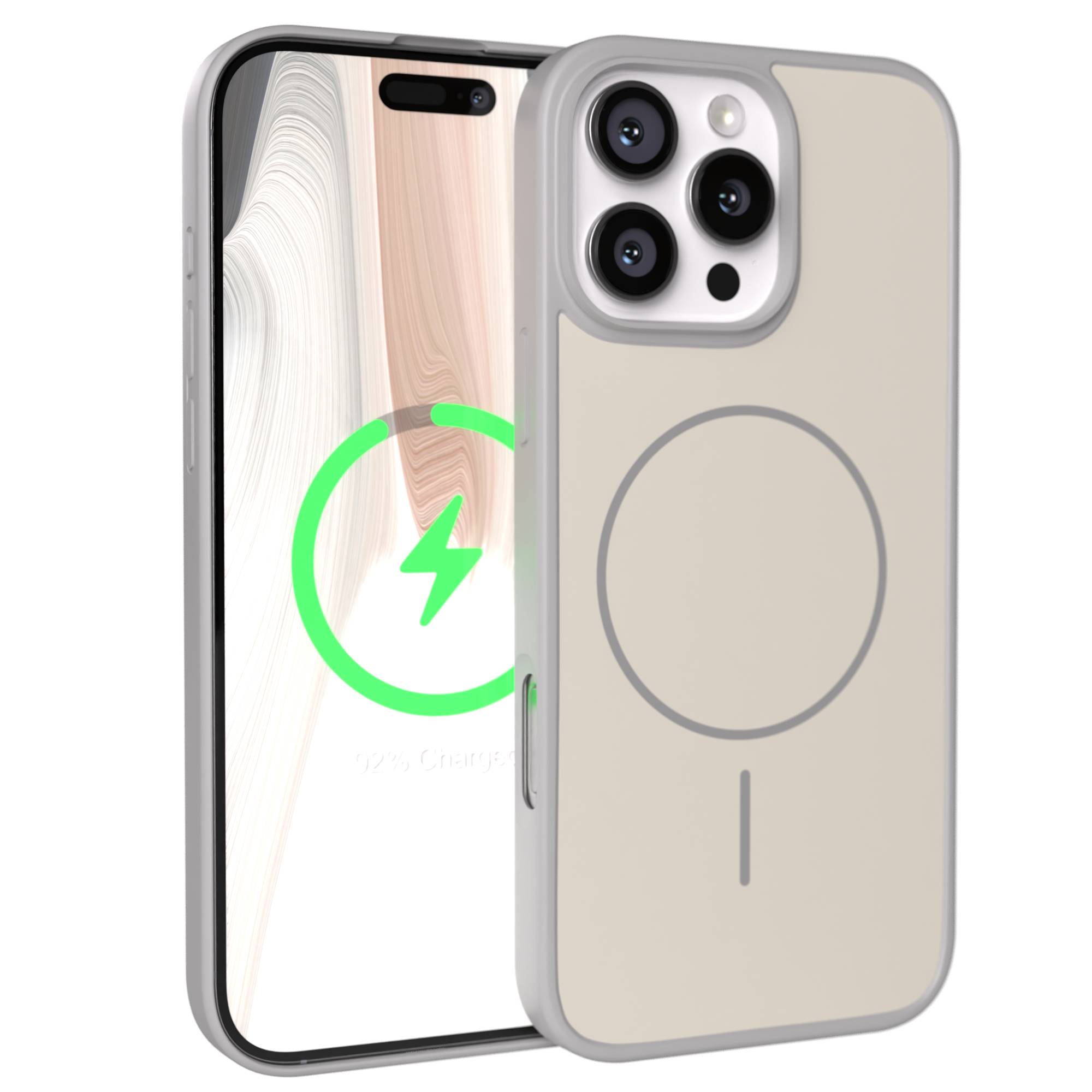 iPhone 16 Pro Max Bumper Hülle mit MagSafe Magnetring #farbe_grau