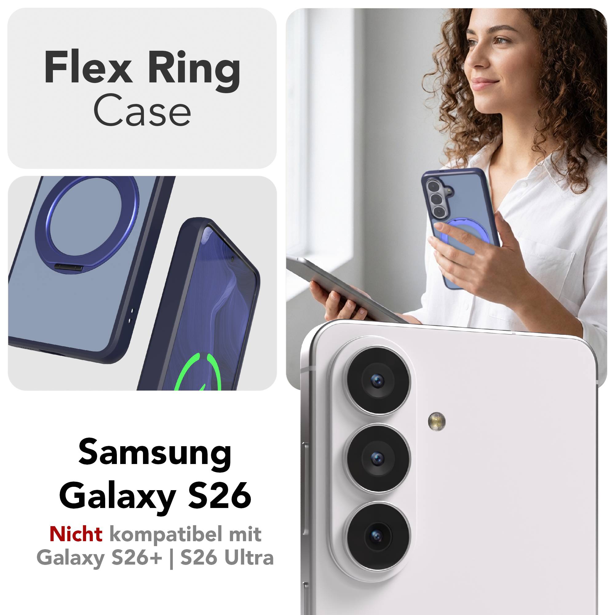Samsung Galaxy S26 Bumper Hülle mit drehbarem Ring und MagSafe Funktion 