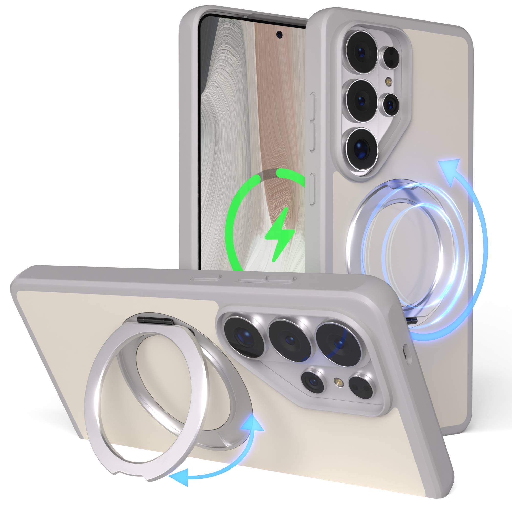 Samsung Galaxy S26 Ultra Bumper Hülle mit drehbarem Ring und MagSafe Funktion #farbe_grau