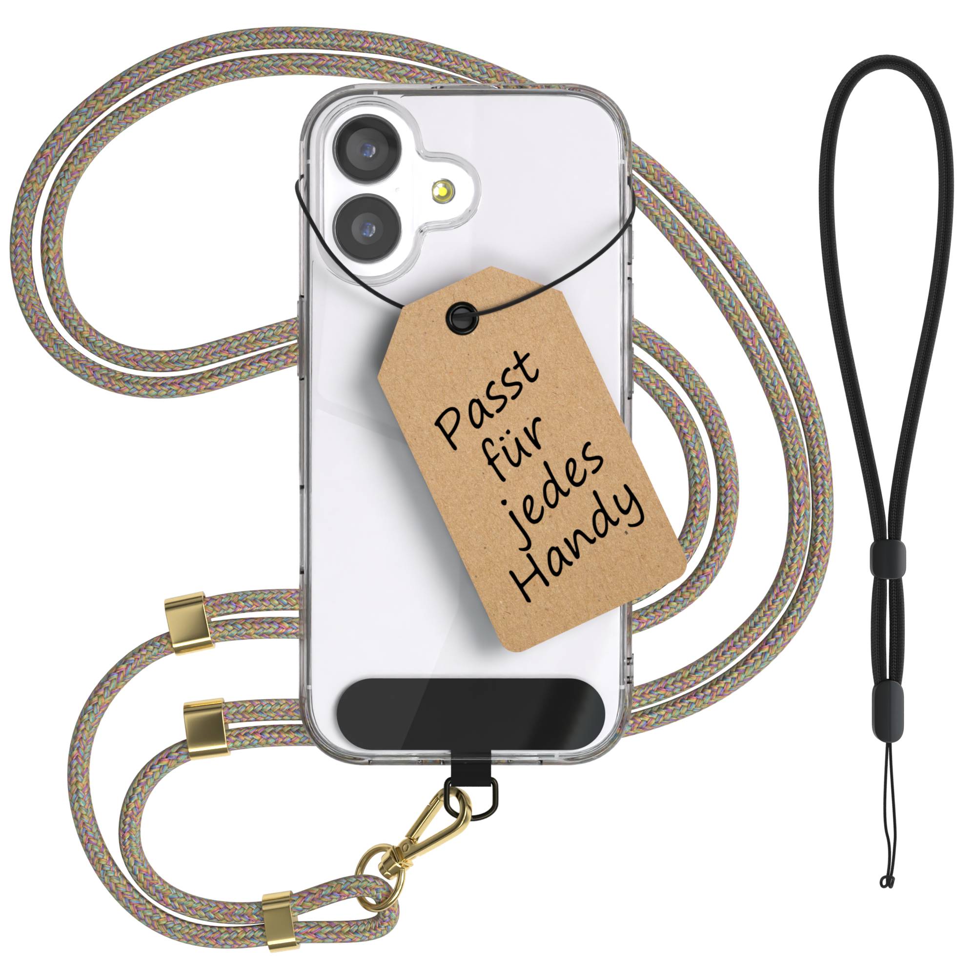 Universal Handykette mit Einlege-Pad und Karabiner für Smartphones #farbe_regenbogen