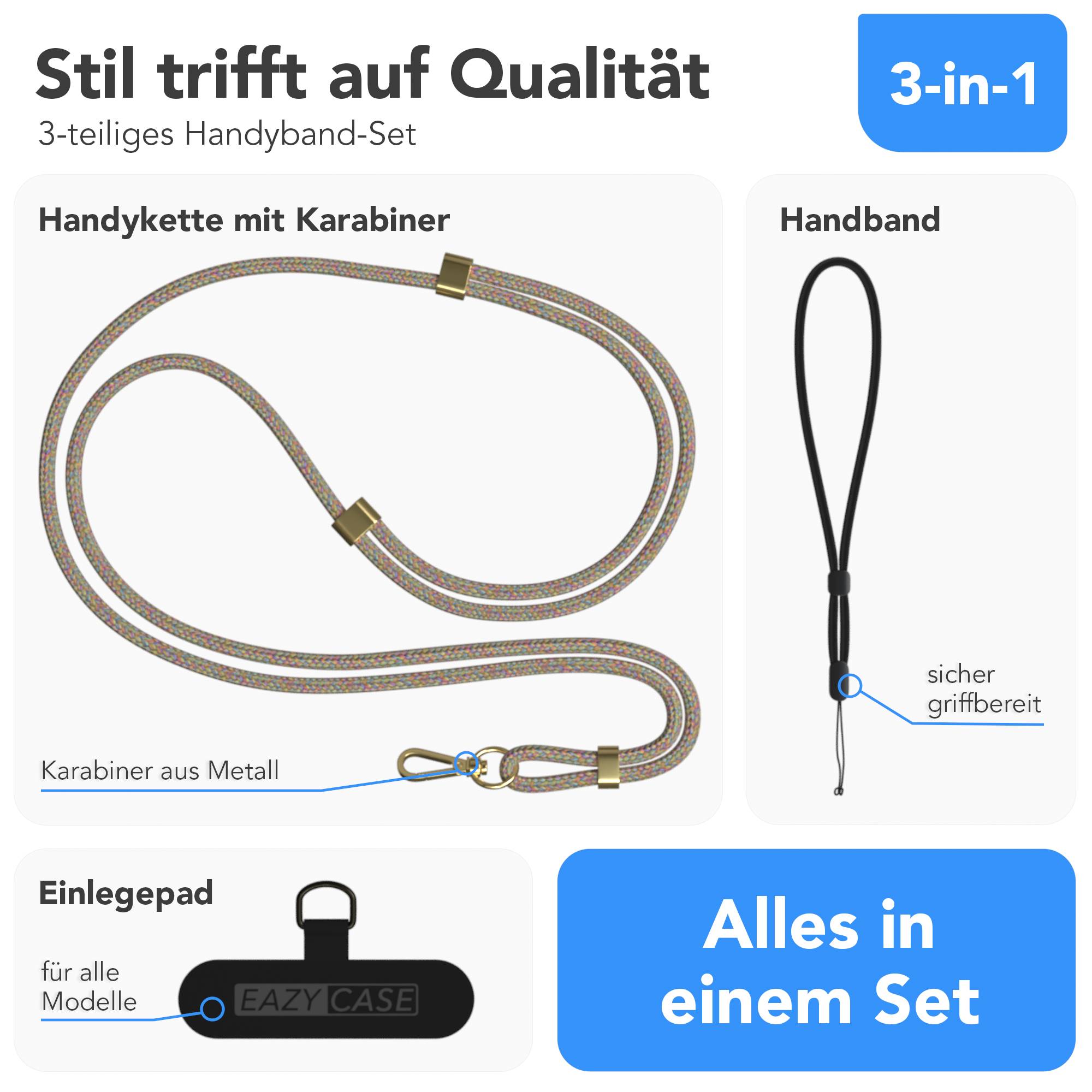 Universal Handykette mit Einlege-Pad und Karabiner für Smartphones 