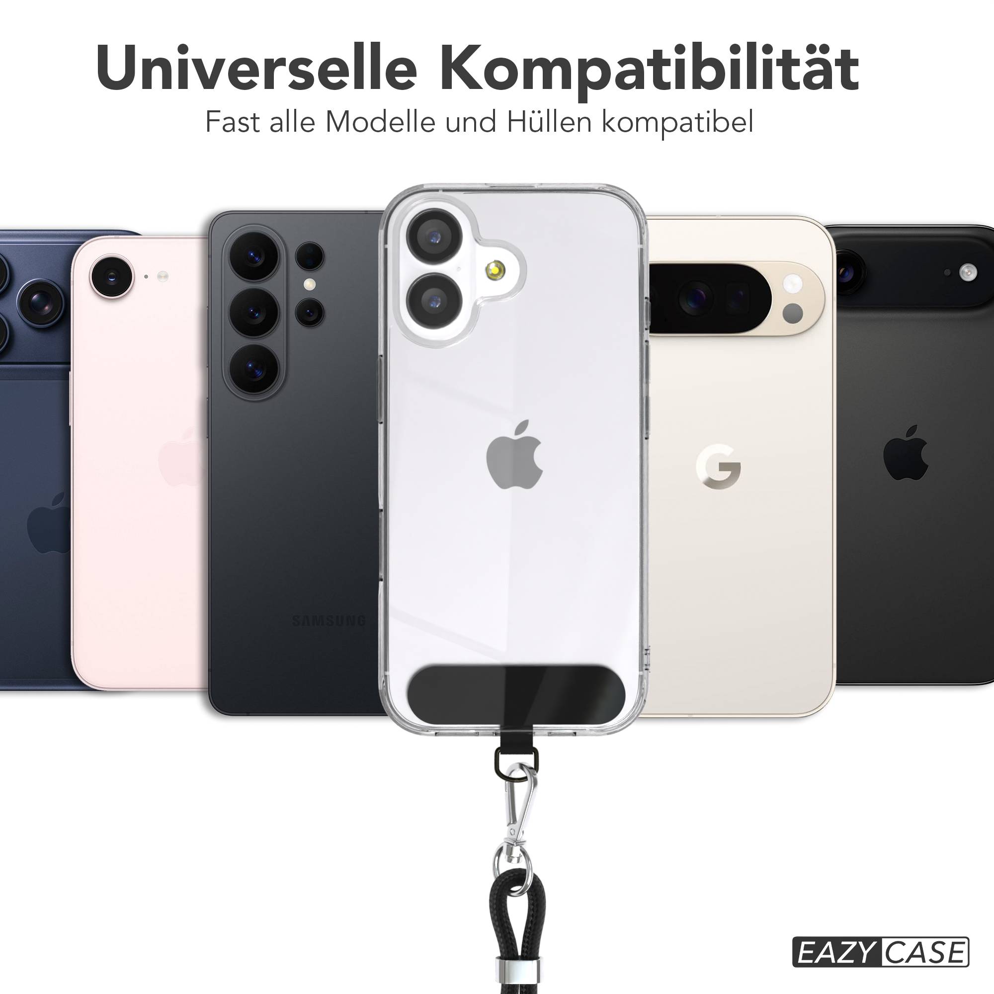 Universal Handykette mit Einlege-Pad und Karabiner für Smartphones 
