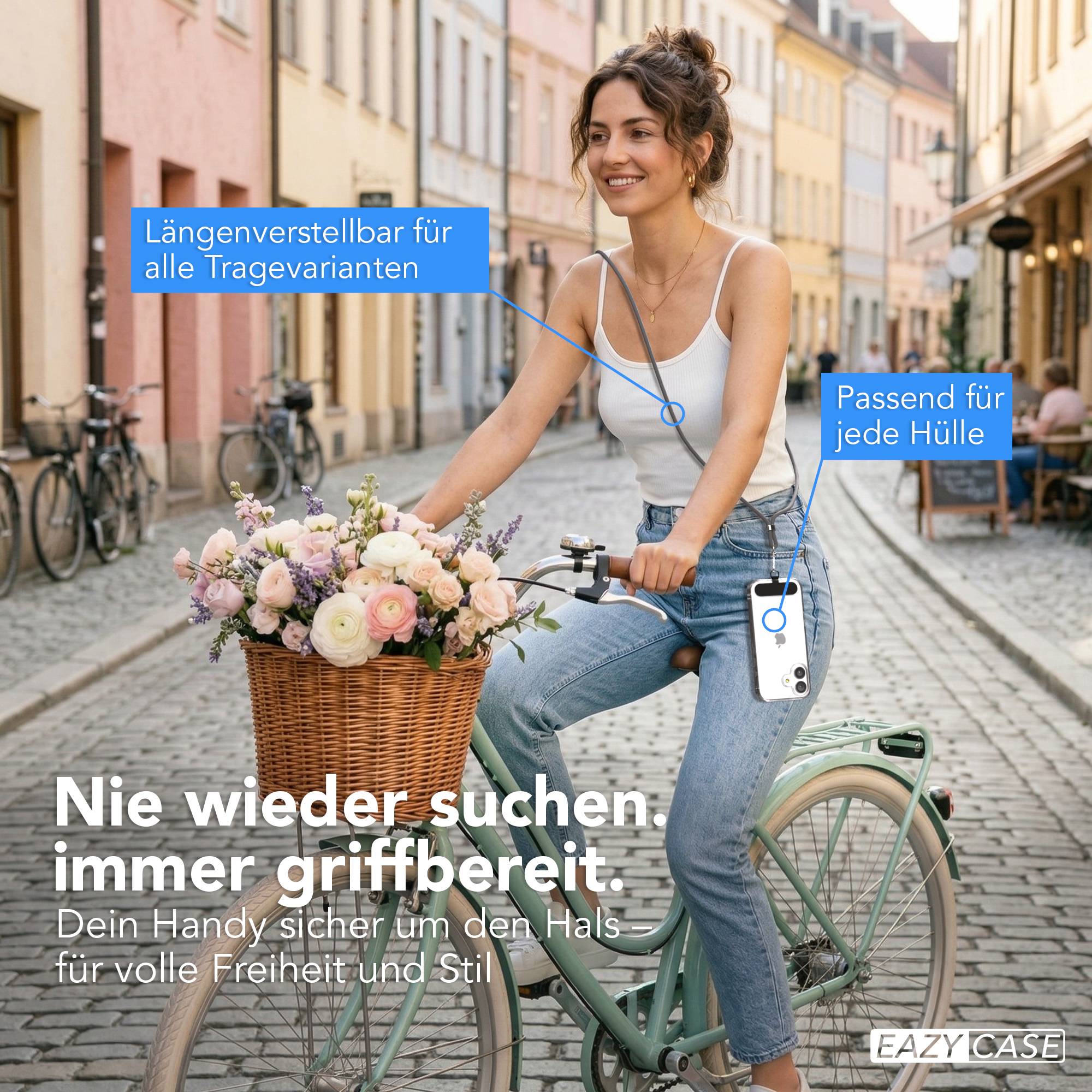 Universal Handykette mit Einlege-Pad und Karabiner für Smartphones 