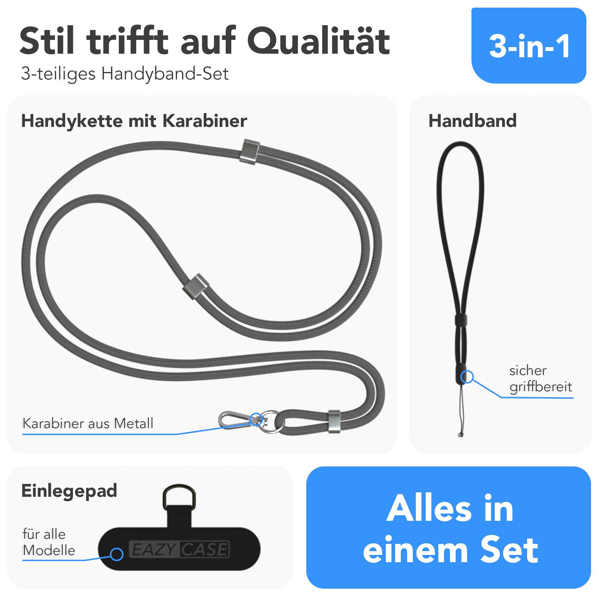 Universal Handykette mit Einlege-Pad und Karabiner für Smartphones 
