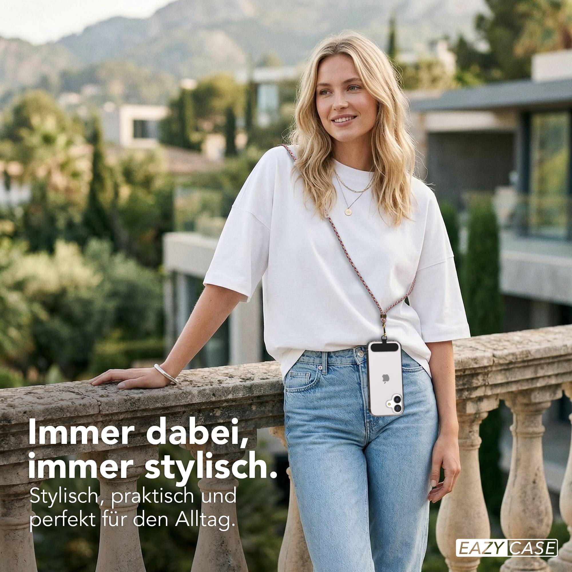 Universal Handykette mit Einlege-Pad und Karabiner für Smartphones 