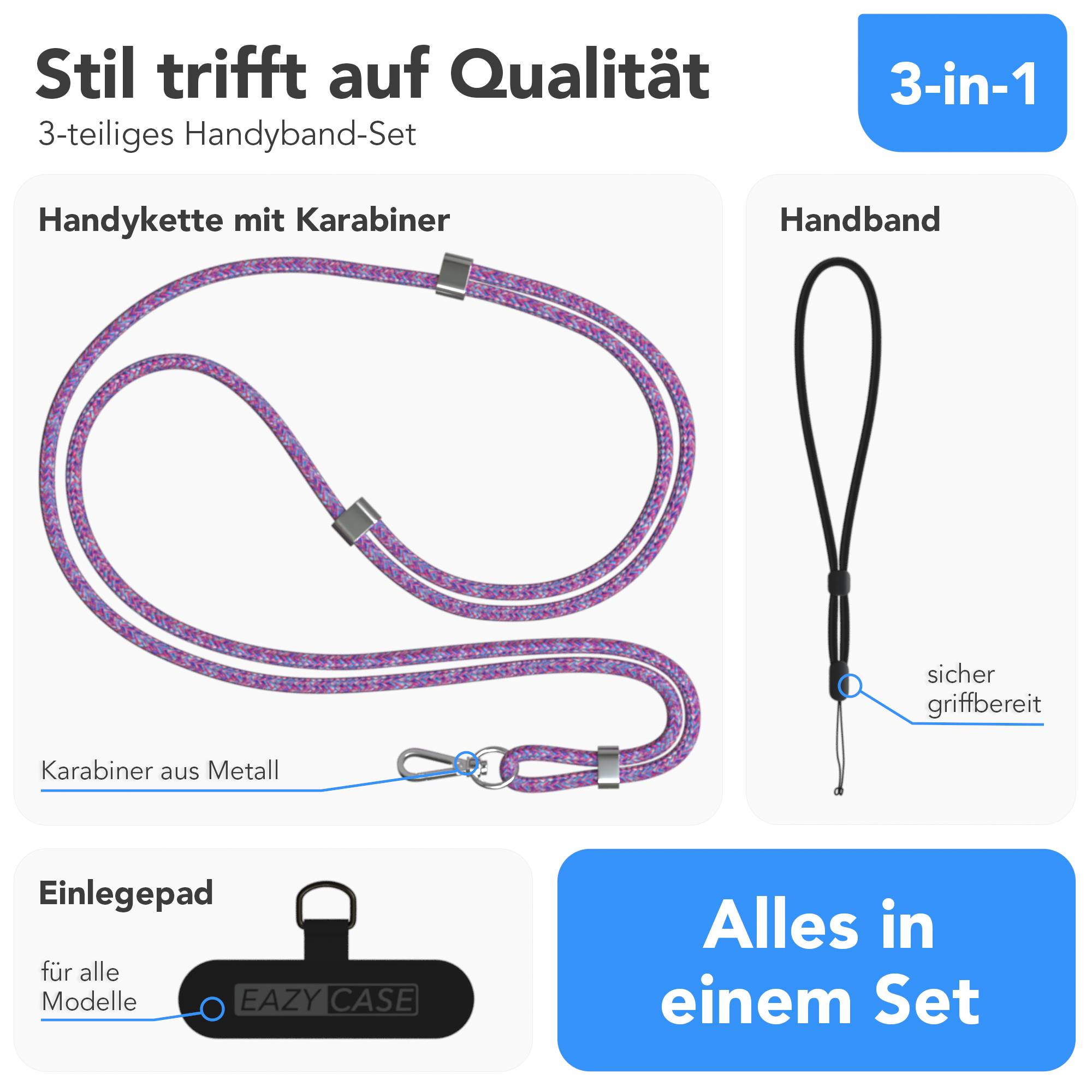 Universal Handykette mit Einlege-Pad und Karabiner für Smartphones 