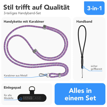 Universal Handykette mit Einlege-Pad und Karabiner für Smartphones 