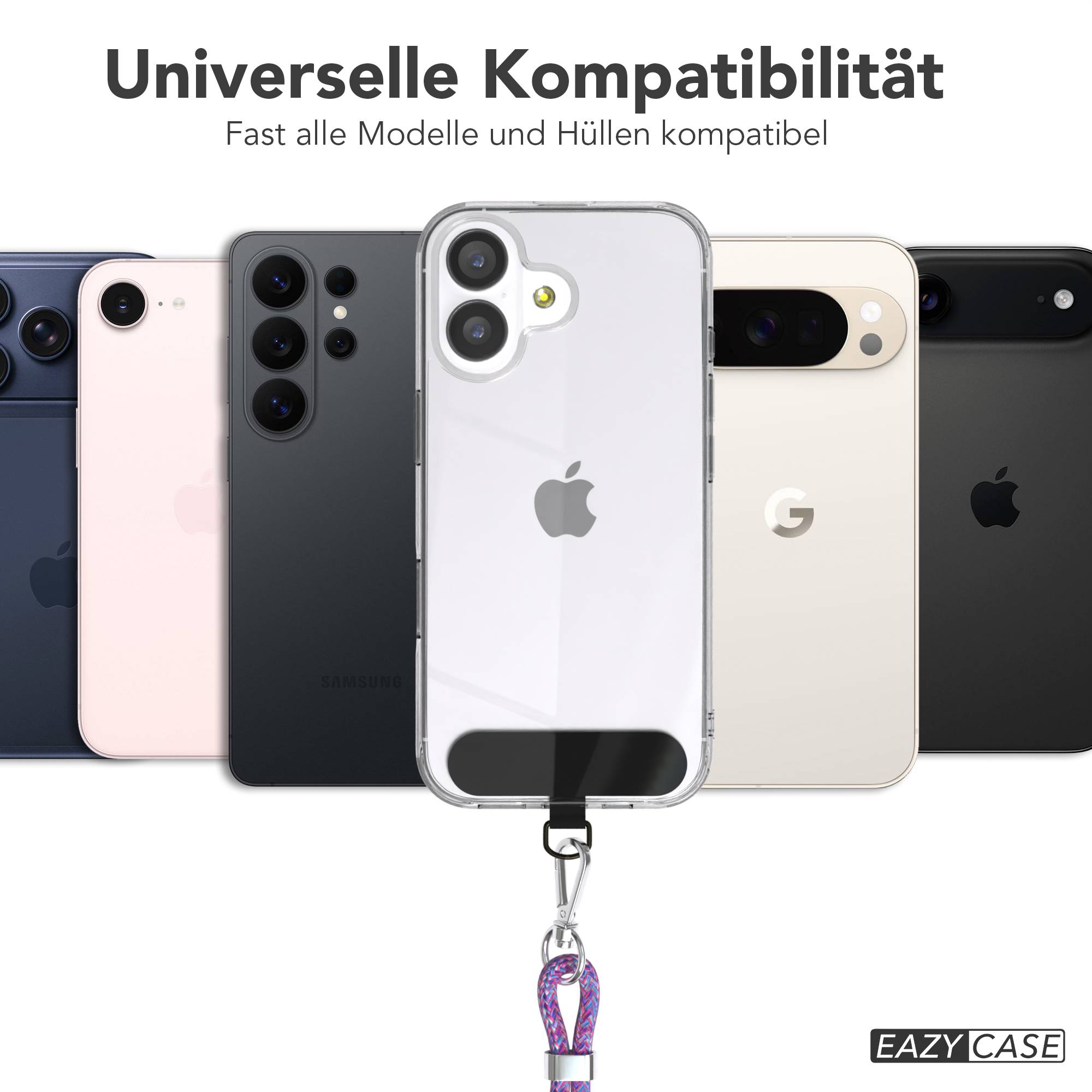 Universal Handykette mit Einlege-Pad und Karabiner für Smartphones 