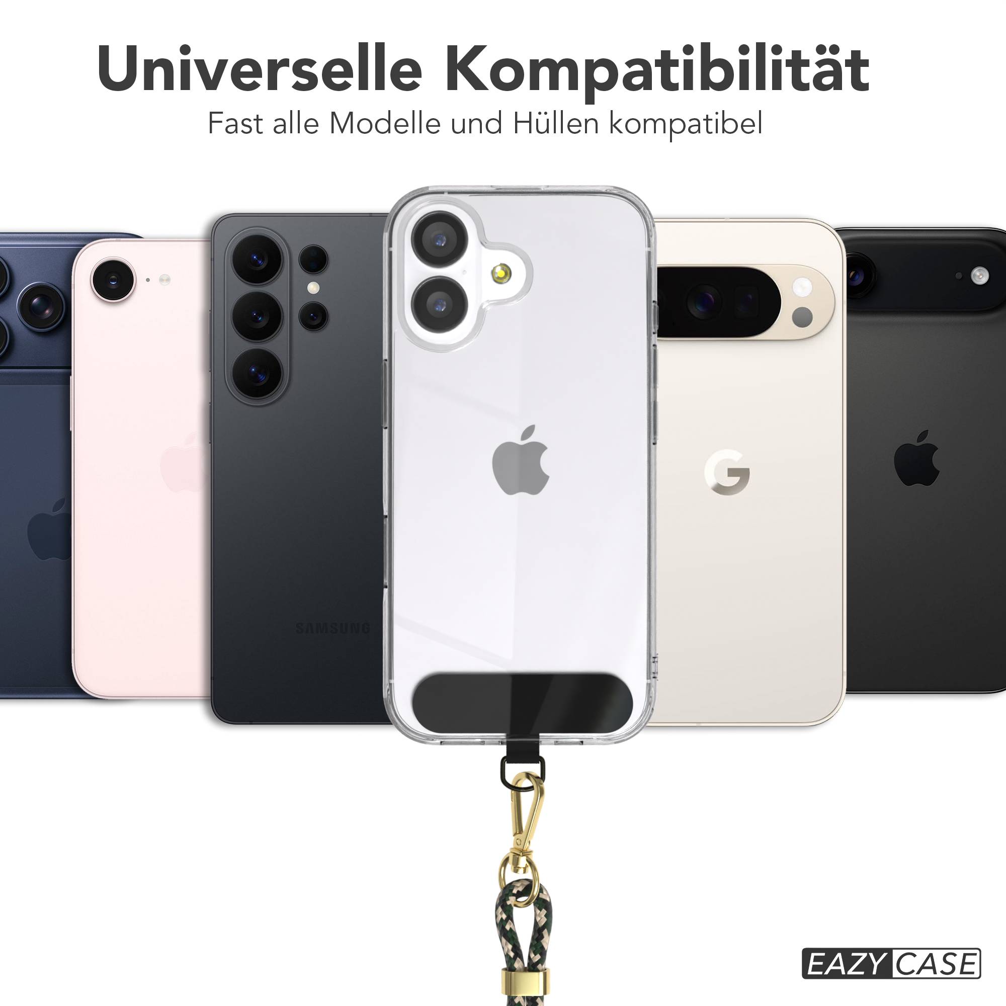 Universal Handykette mit Einlege-Pad und Karabiner für Smartphones 