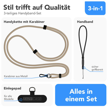 Universal Handykette mit Einlege-Pad und Karabiner für Smartphones 