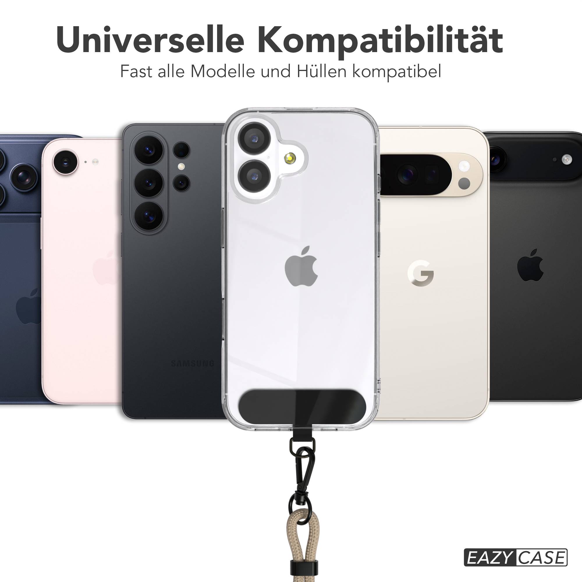 Universal Handykette mit Einlege-Pad und Karabiner für Smartphones 