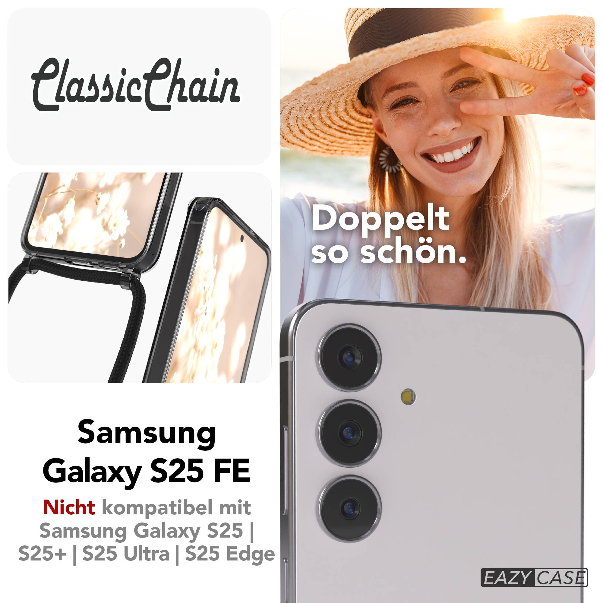 Samsung Galaxy S25 FE transparente Handykette mit verstellbarer Kordel TPU Hülle 