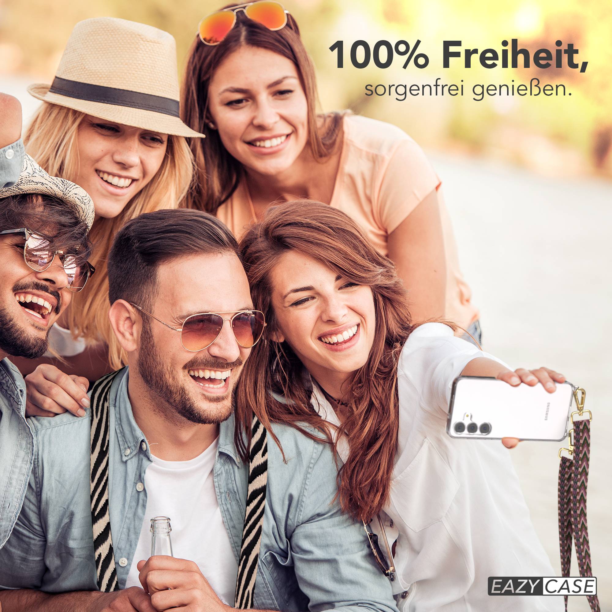 Samsung Galaxy S25 FE Handykette mit verstellbarem Boho Band Set #farbe_beere-rosa-metallfarbe-gold