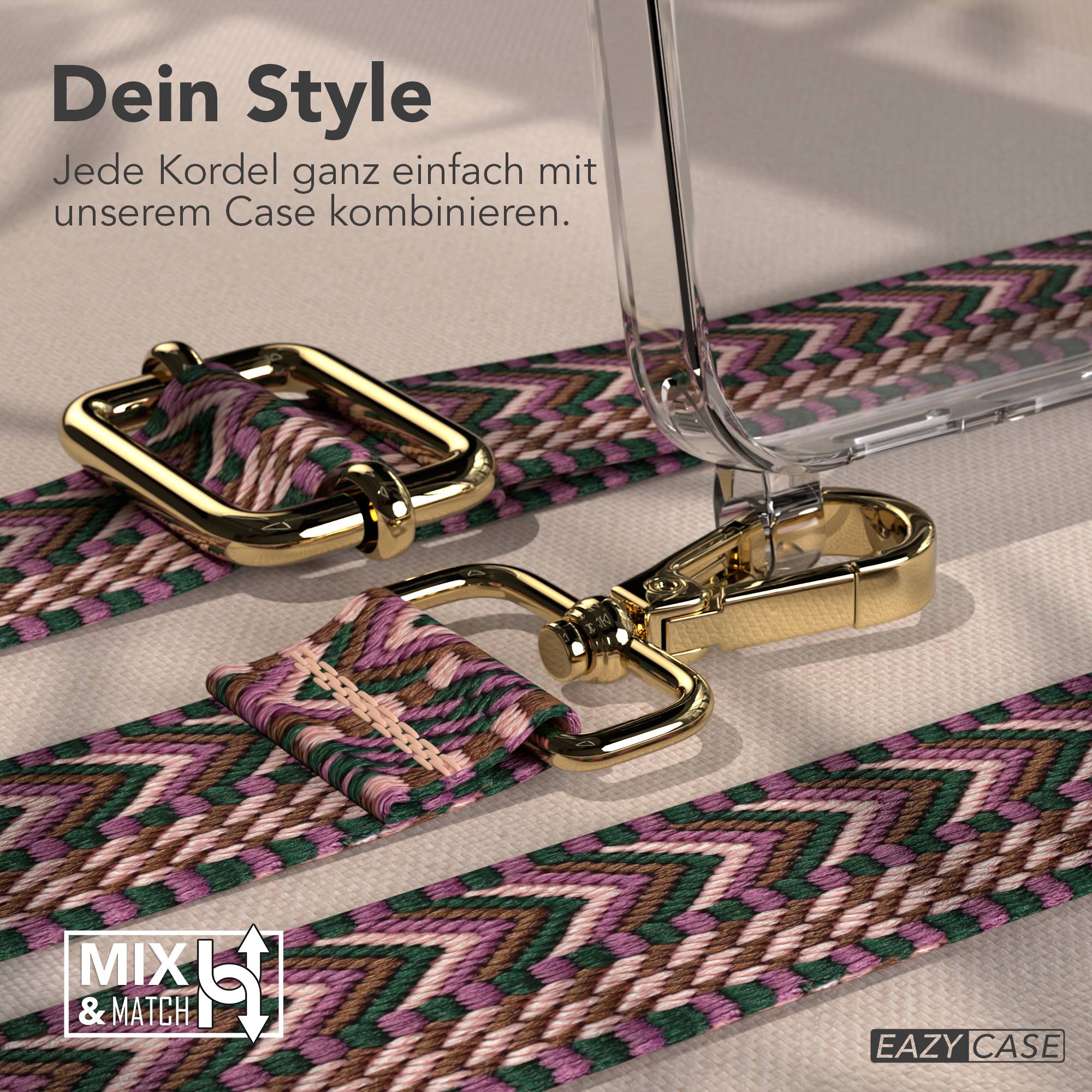 Samsung Galaxy S25 FE Handykette mit verstellbarem Boho Band Set #farbe_beere-rosa-metallfarbe-gold
