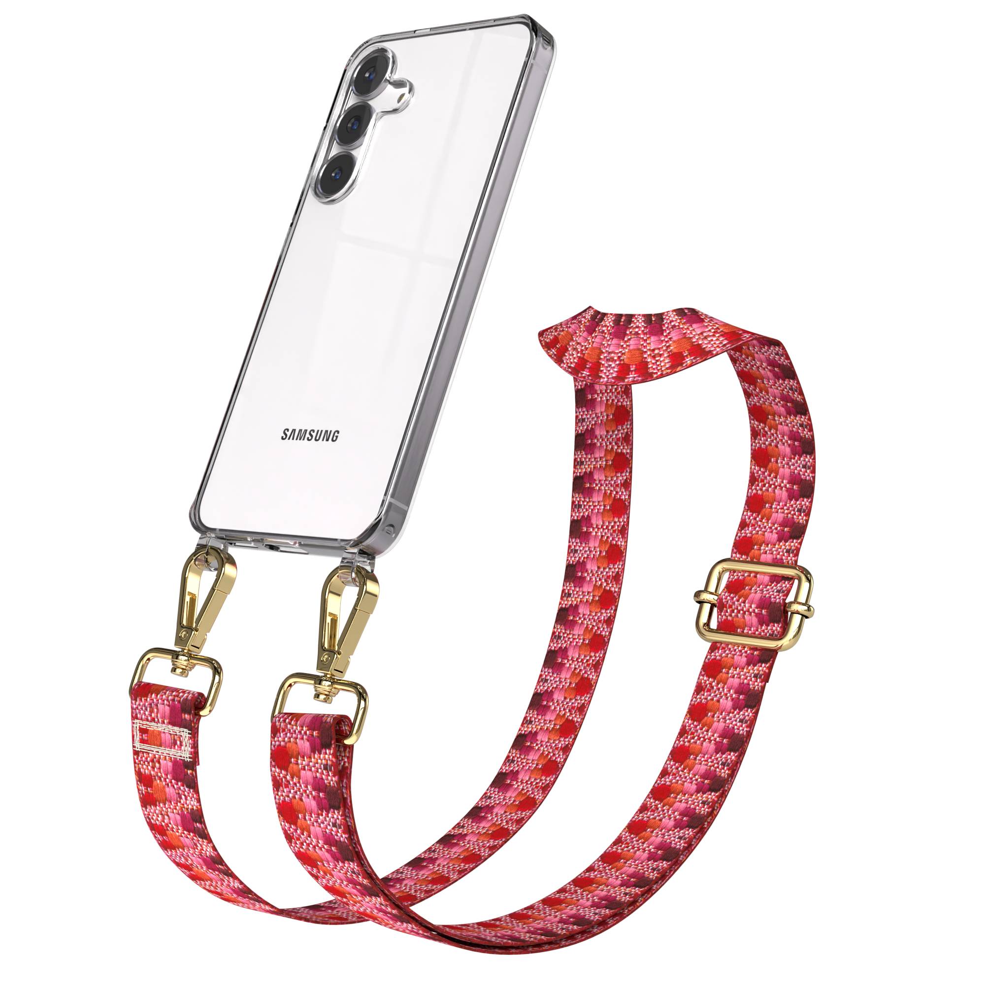 Samsung Galaxy S25 FE Handykette mit verstellbarem Boho Band Set #farbe_beere-metallfarbe-gold