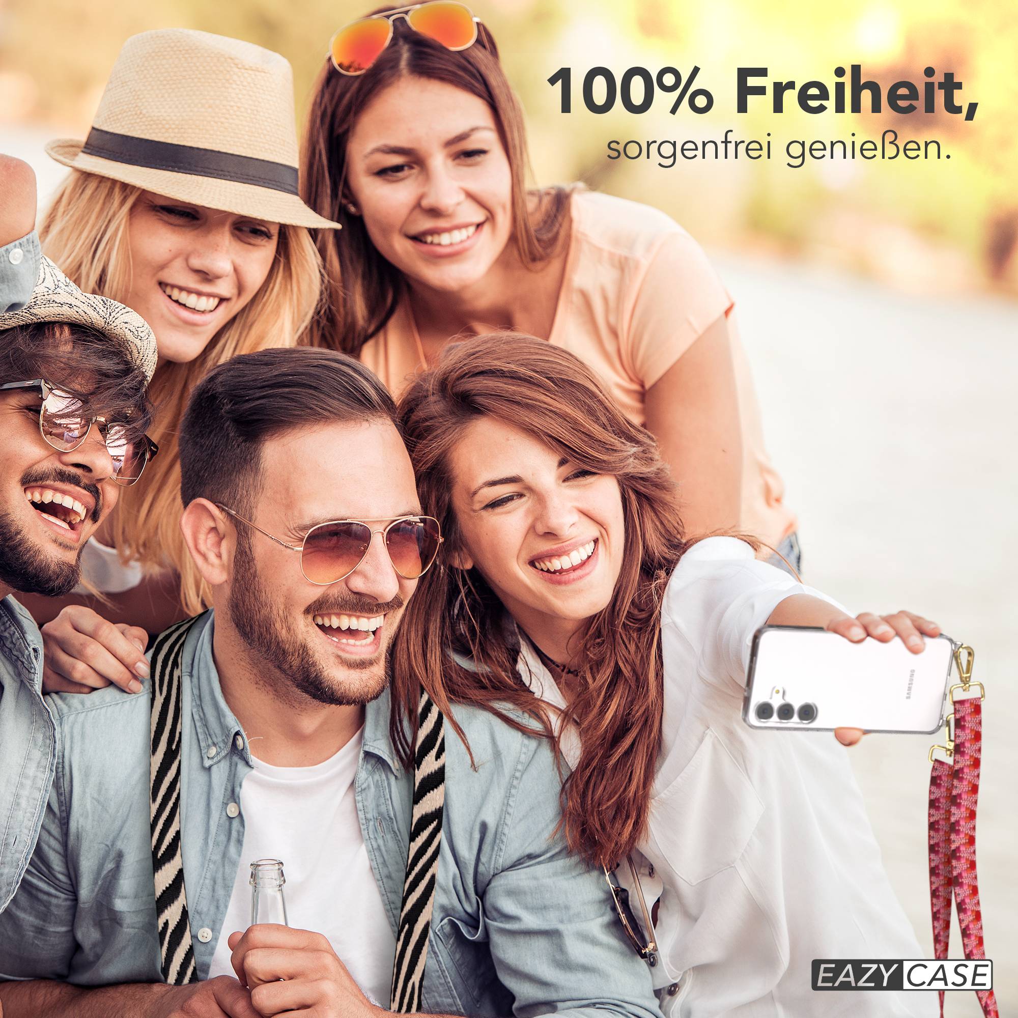 Samsung Galaxy S25 FE Handykette mit verstellbarem Boho Band Set #farbe_beere-metallfarbe-gold
