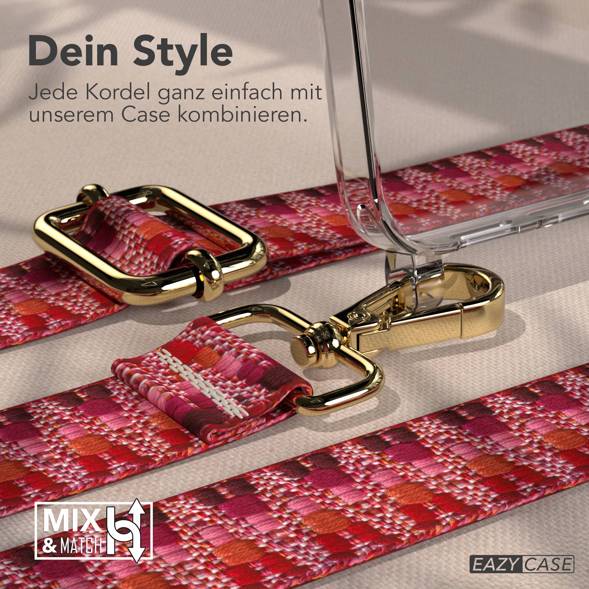 Samsung Galaxy S25 FE Handykette mit verstellbarem Boho Band Set #farbe_beere-metallfarbe-gold