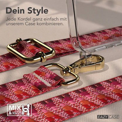 Samsung Galaxy S25 FE Handykette mit verstellbarem Boho Band Set #farbe_beere-metallfarbe-gold