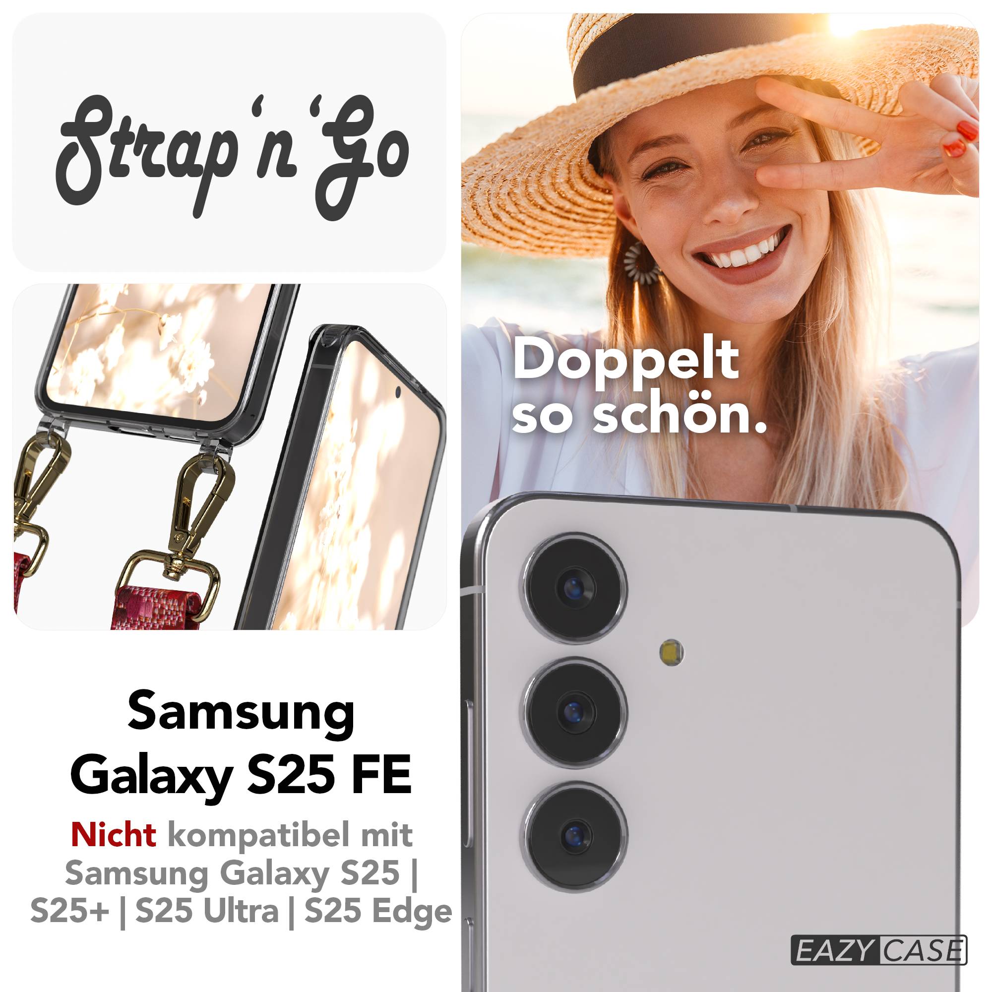 Samsung Galaxy S25 FE Handykette mit verstellbarem Boho Band Set #farbe_beere-metallfarbe-gold