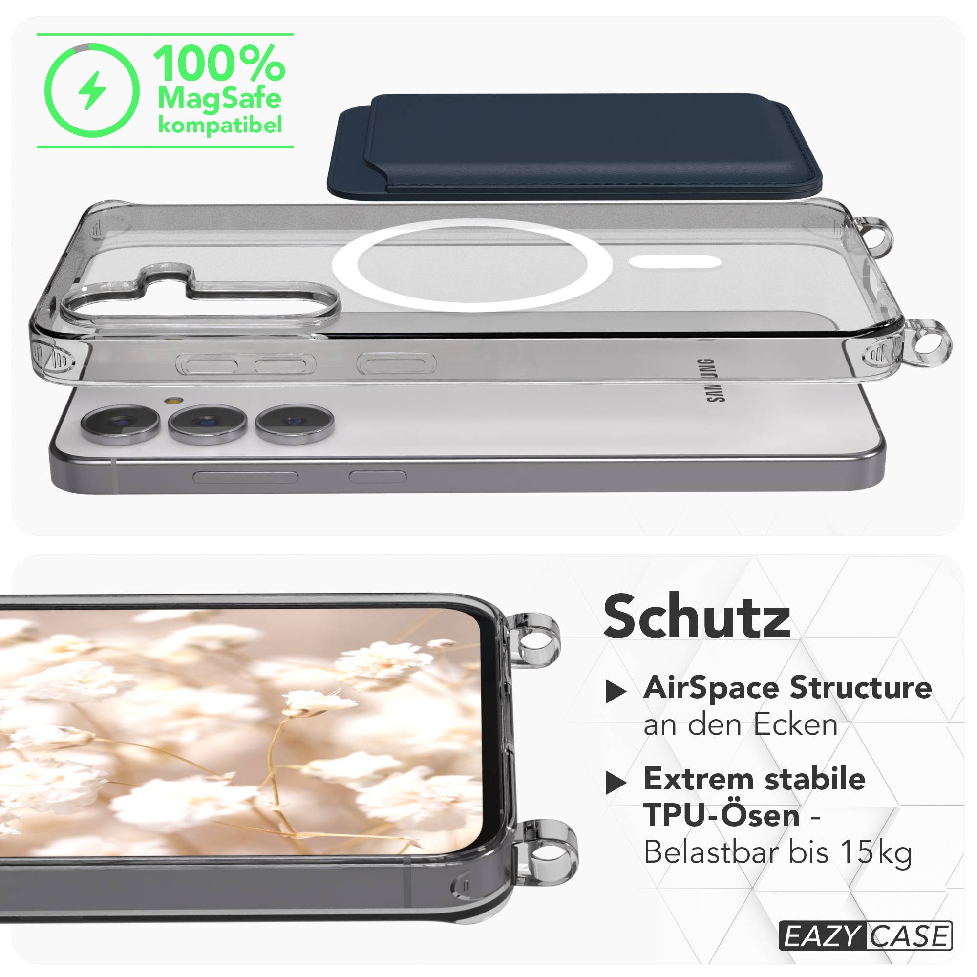 Samsung Galaxy S25 FE transparente Handykette mit MagSafe und verstellbarer Kordel 