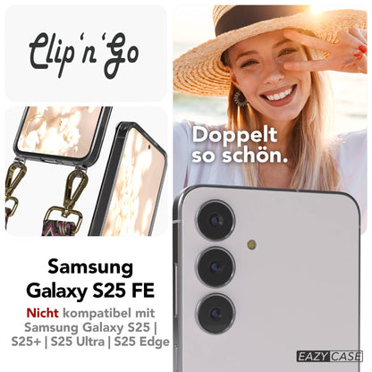 Samsung Galaxy S25 FE Handykette MagSafe mit Boho Band verstellbar #farbe_beere-rosa-metallfarbe-gold