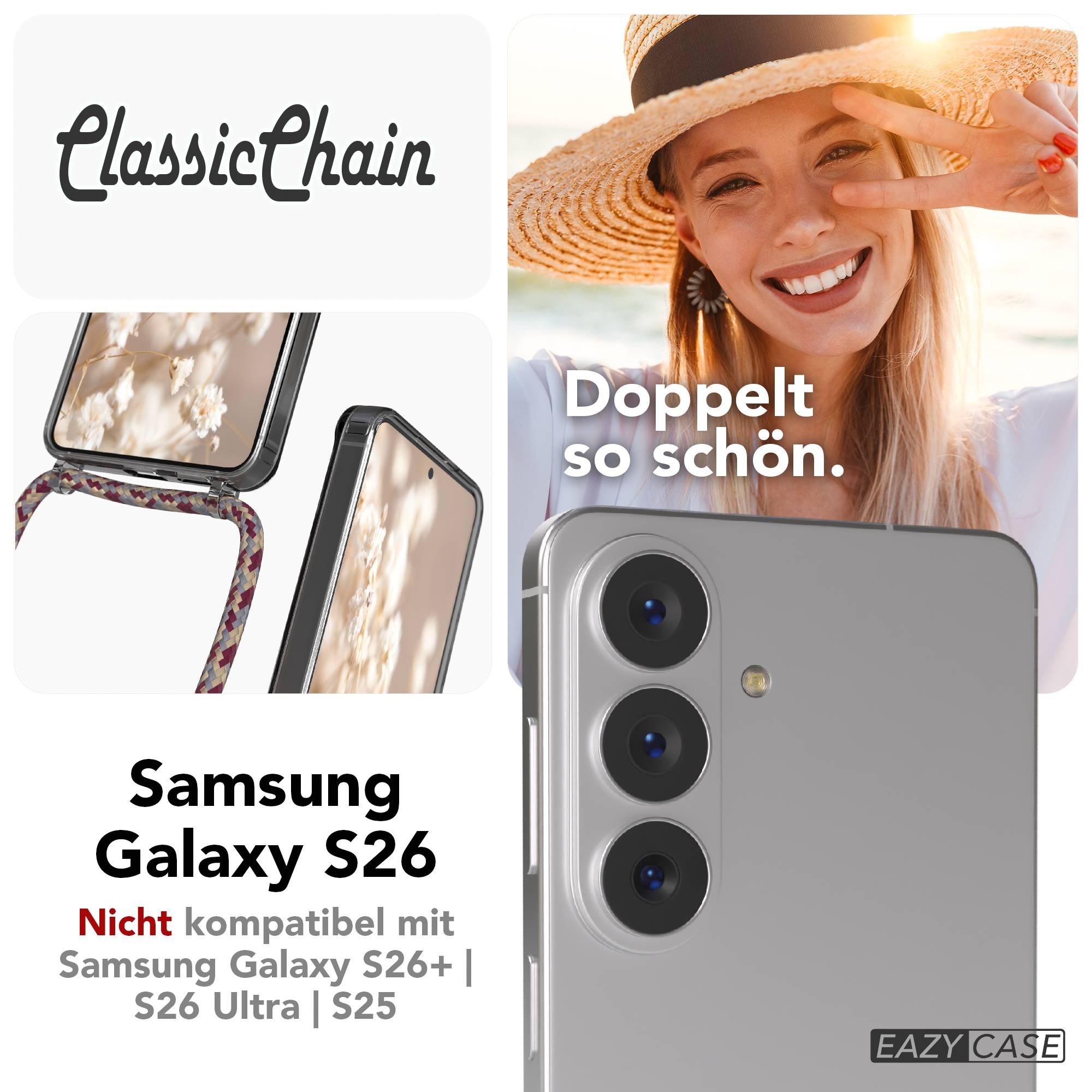 Samsung Galaxy S26 transparente Handykette mit verstellbarer Kordel TPU Hülle 