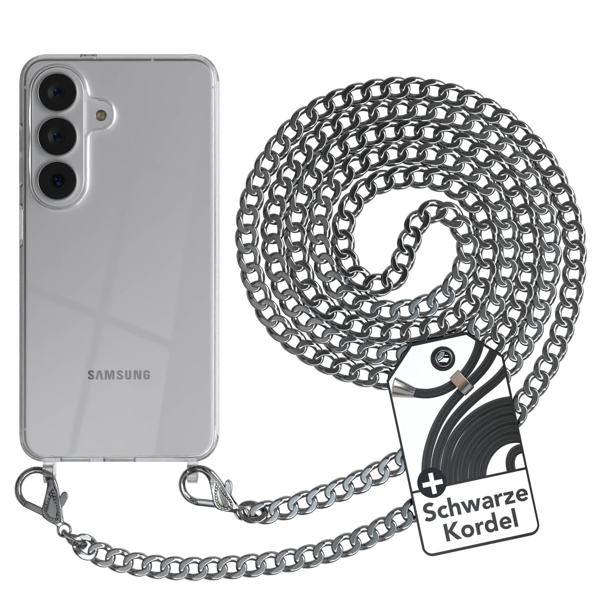 Samsung Galaxy S26 Handykette mit schwarzer Kordel und Metallkette 