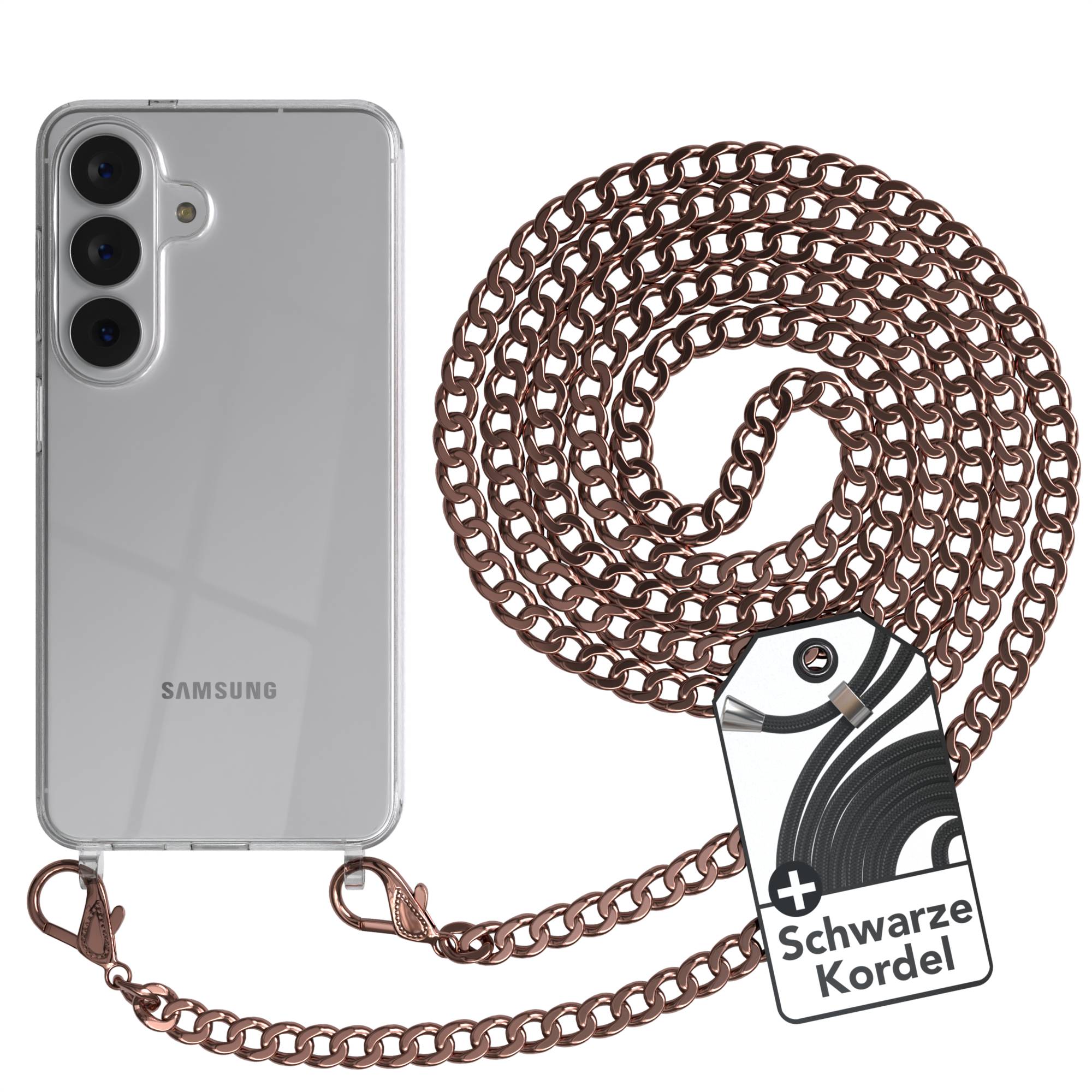 Samsung Galaxy S26 Handykette mit schwarzer Kordel und Metallkette 