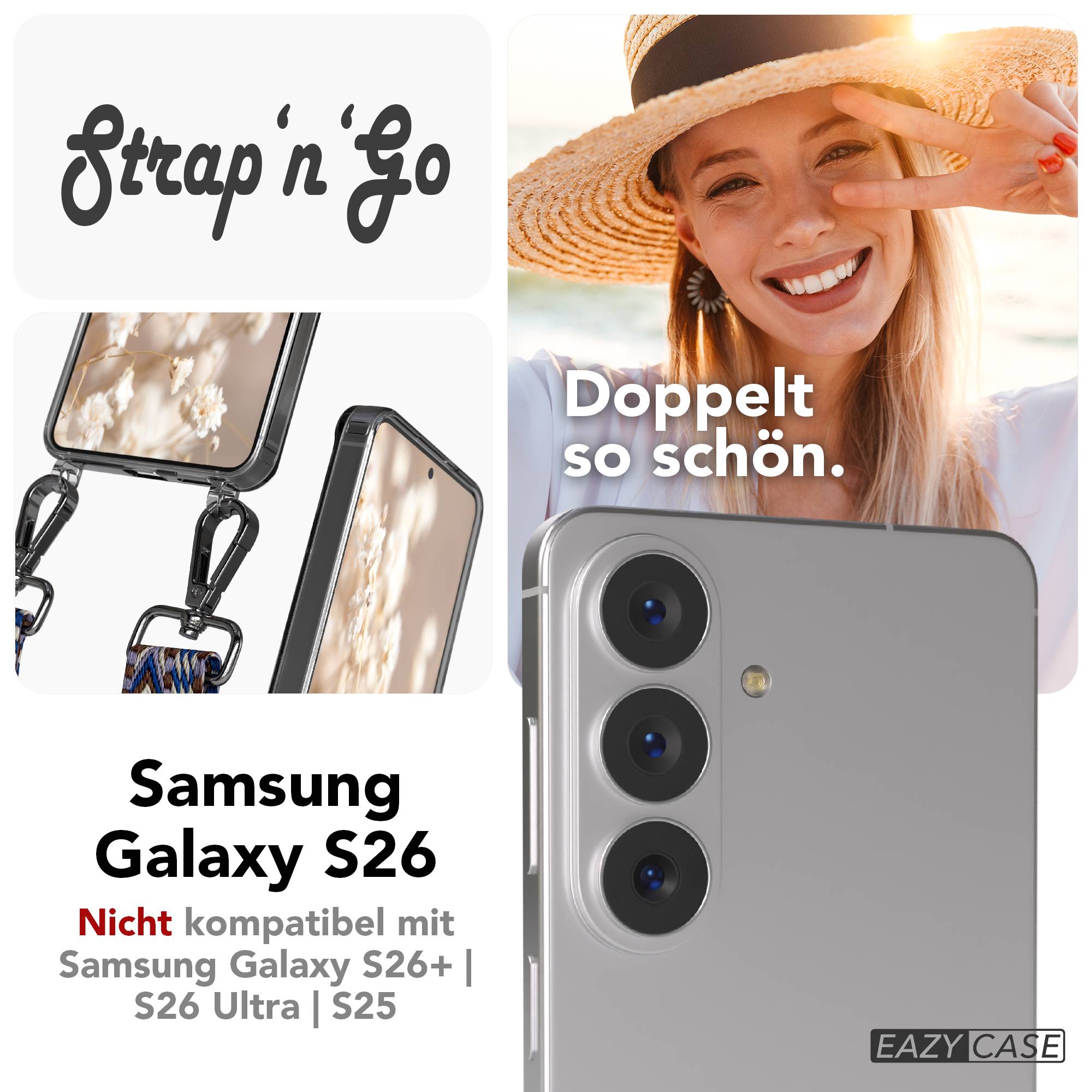 Samsung Galaxy S26 Handykette mit verstellbarem Boho Band Umhängegurt 
