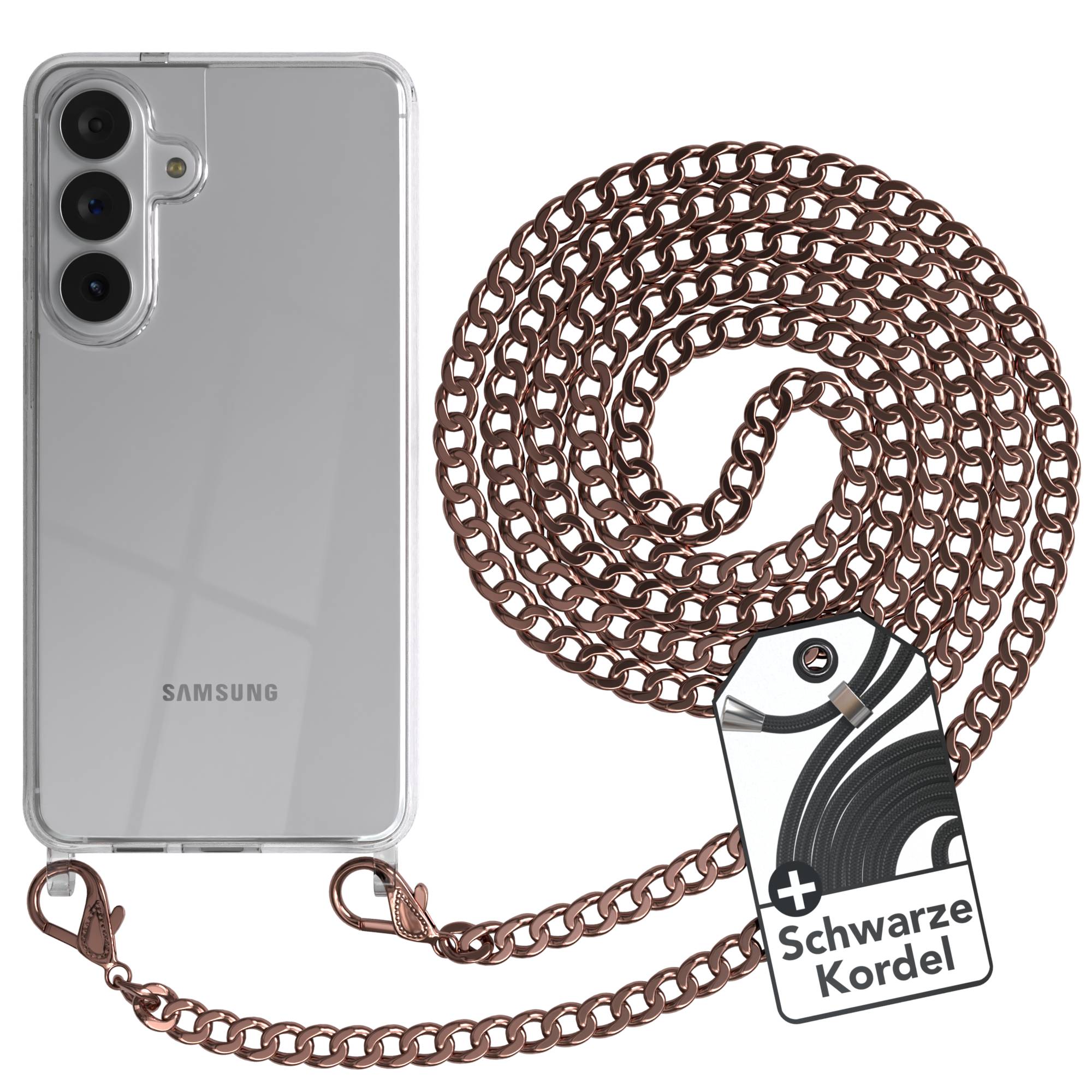 Samsung Galaxy S26 Plus Handykette mit Metallkette und schwarzer Kordel 