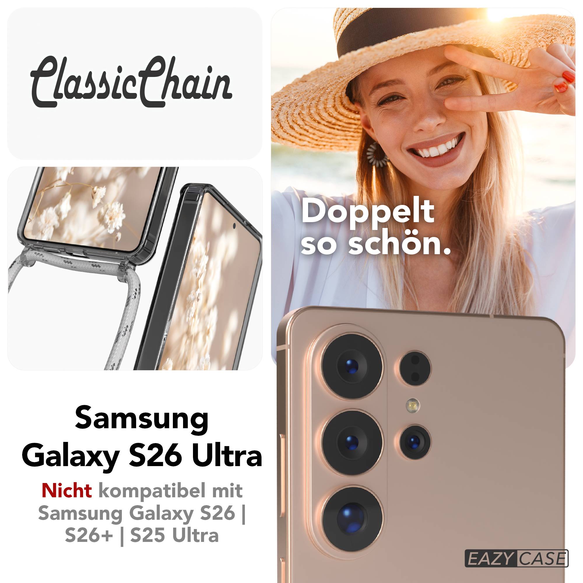 Samsung Galaxy S26 Ultra transparente Handykette mit verstellbarer Kordel TPU Hülle 
