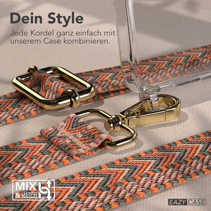 Samsung Galaxy A17 Handykette mit Boho Band und verstellbarem Trageriemen #farbe_orange-grun-metallfarbe-gold