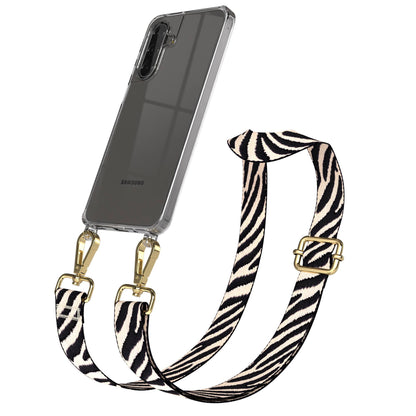 Samsung Galaxy A17 Handykette mit verstellbarem Boho Band EAZY CASE #farbe_zebra-metallfarbe-gold