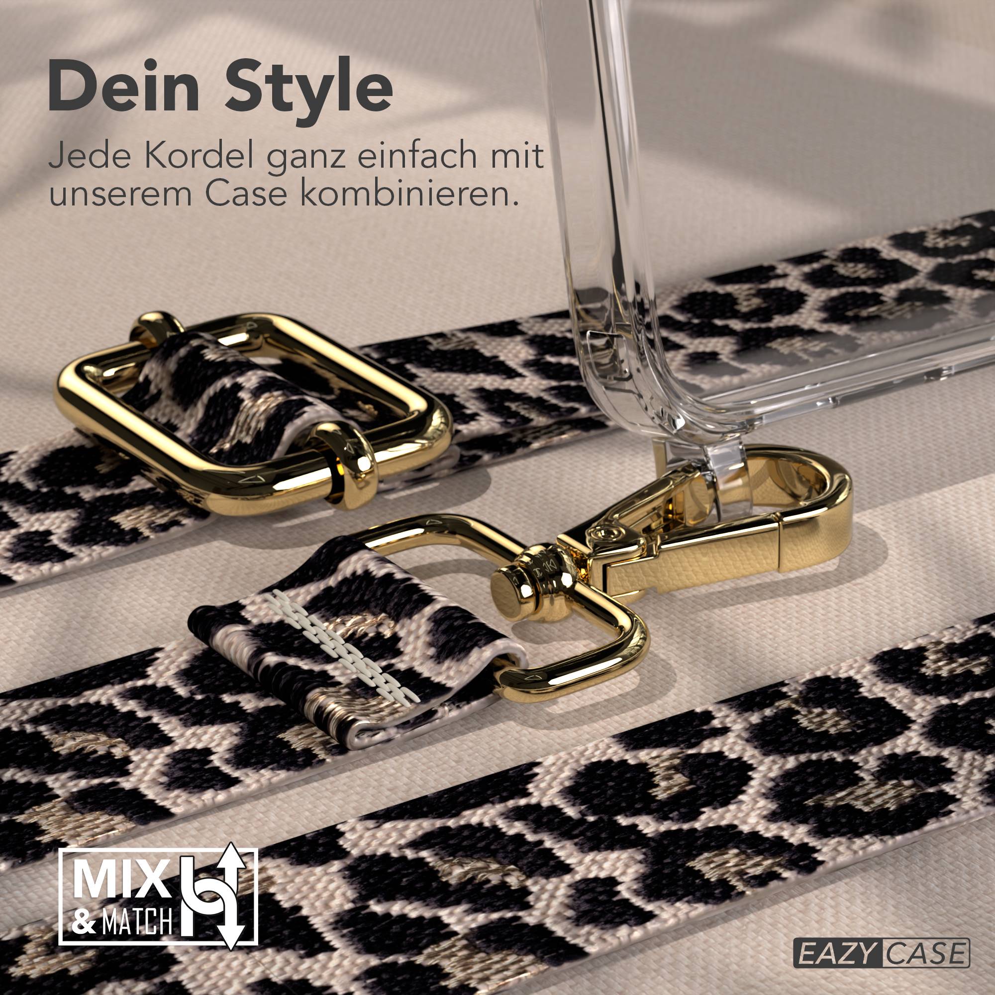 Samsung Galaxy A17 Handykette mit verstellbarem Boho Band EAZY CASE #farbe_leo-taupe-schwarz-metallfarbe-gold