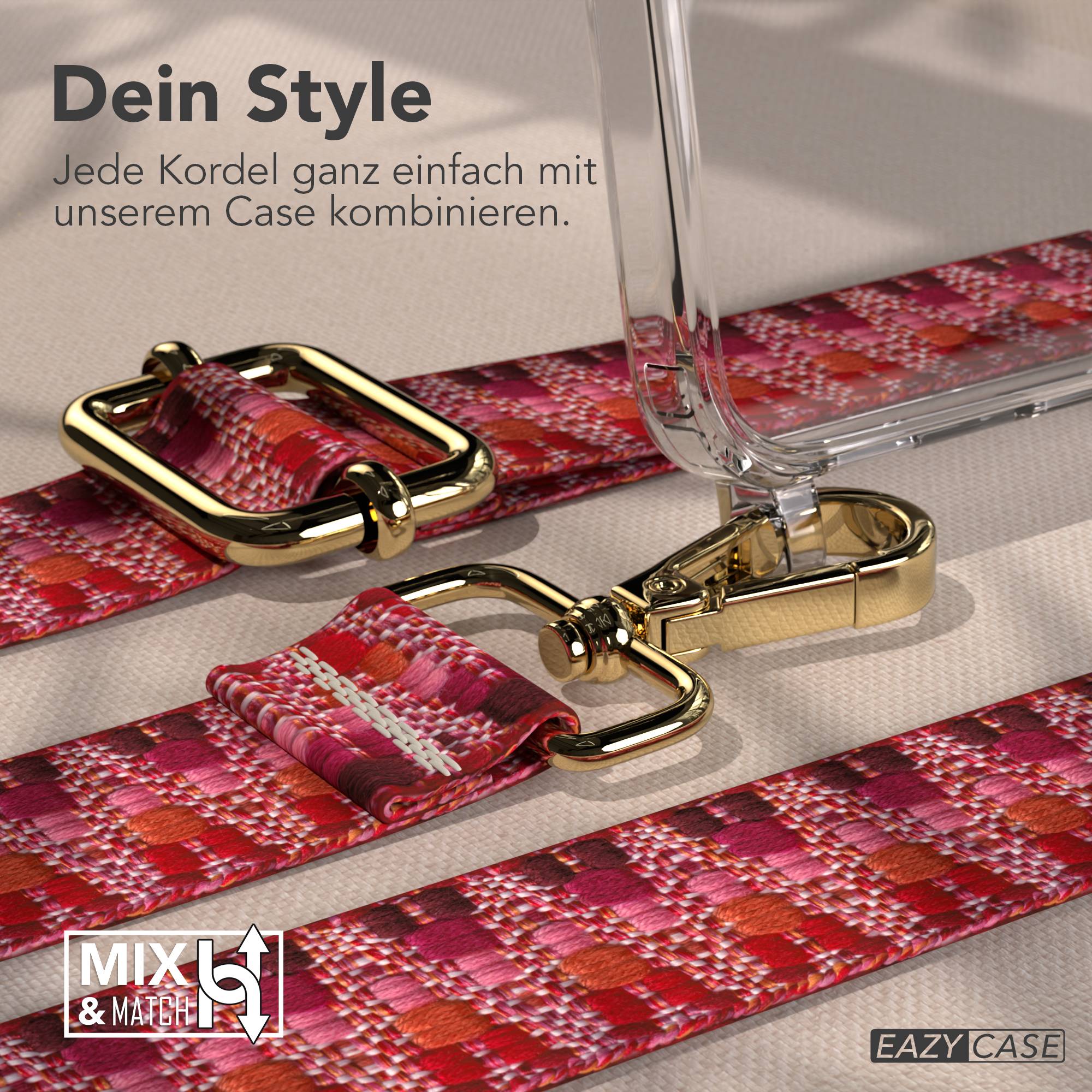 Samsung Galaxy A17 Handykette mit Boho Band und verstellbarem Trageriemen #farbe_beere-metallfarbe-gold