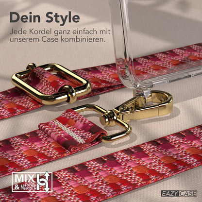 Samsung Galaxy A17 Handykette mit Boho Band und verstellbarem Trageriemen #farbe_beere-metallfarbe-gold