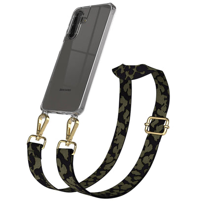 Samsung Galaxy A17 Handykette mit verstellbarem Boho Band EAZY CASE #farbe_dunkelgrun-camouflage-metallfarbe-gold