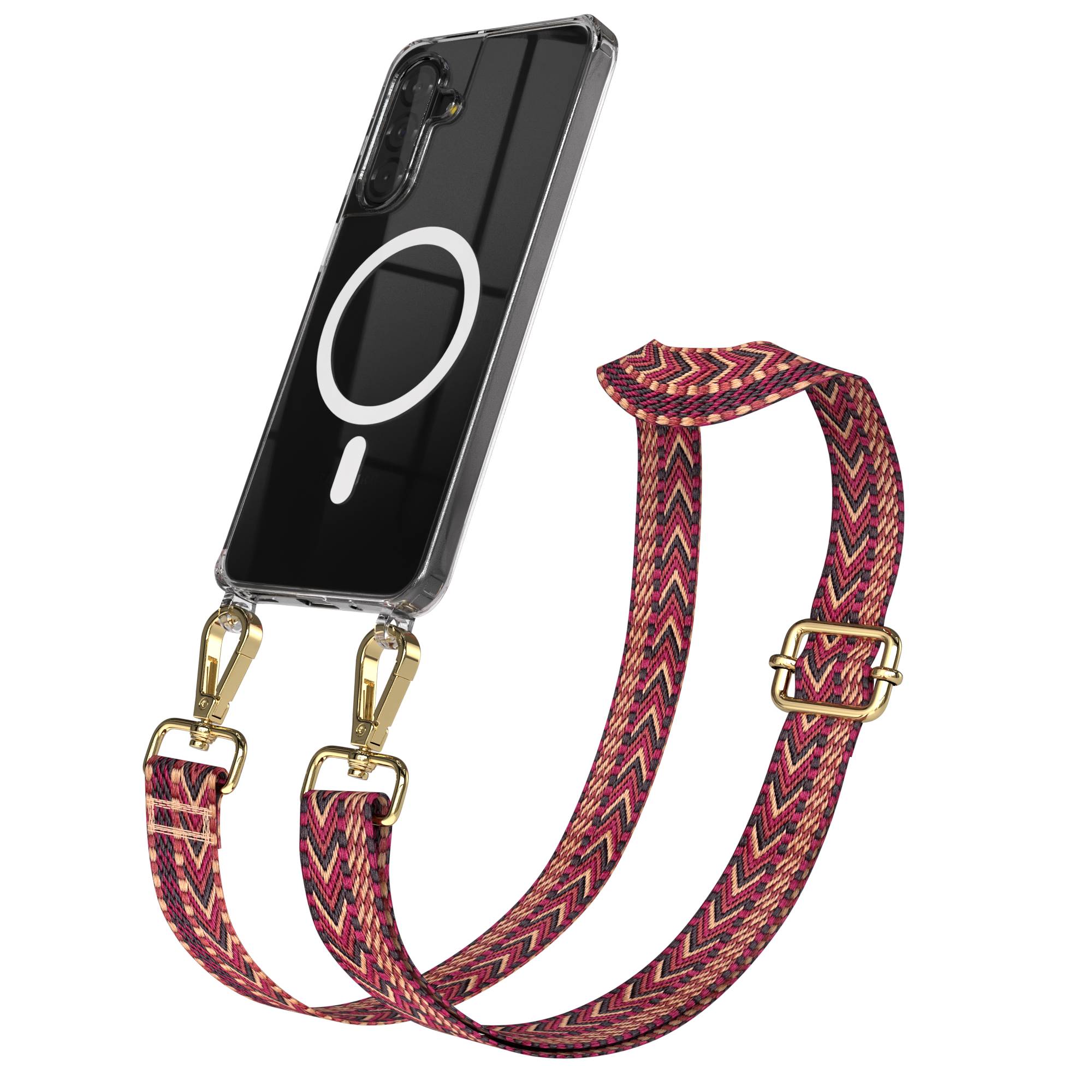 Samsung Galaxy A17 Handykette MagSafe Boho Band verstellbar EAZY CASE #farbe_rot-braun-metallfarbe-gold