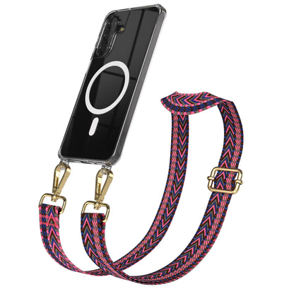 Samsung Galaxy A17 Handykette MagSafe Boho Band verstellbar EAZY CASE #farbe_pink-blau-metallfarbe-gold