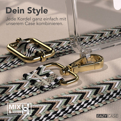 Samsung Galaxy A17 Handykette MagSafe Boho Band verstellbar EAZY CASE #farbe_grun-schwarz-metallfarbe-gold