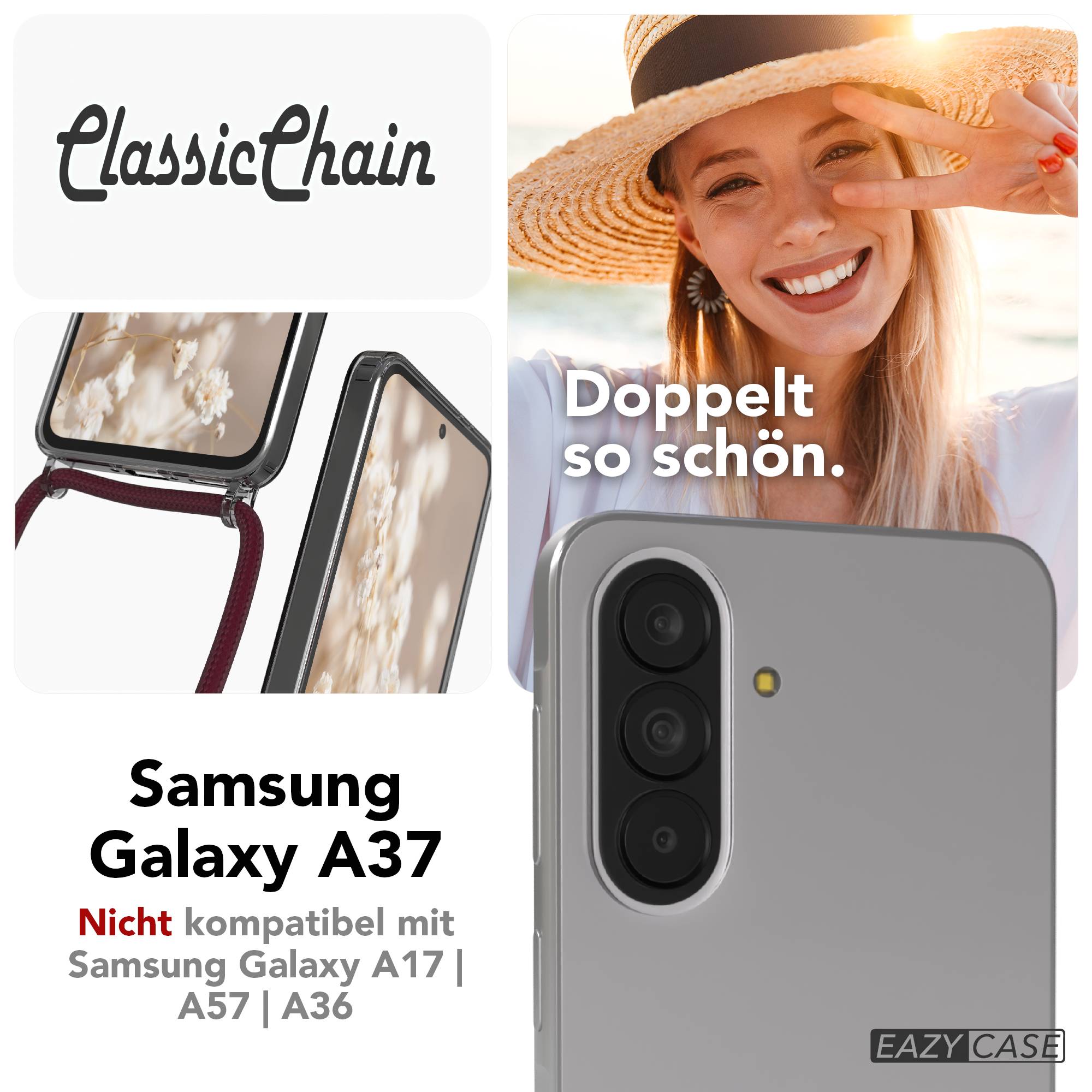 Samsung Galaxy A37 transparente Handykette mit verstellbarer Kordel TPU Schutzhülle 