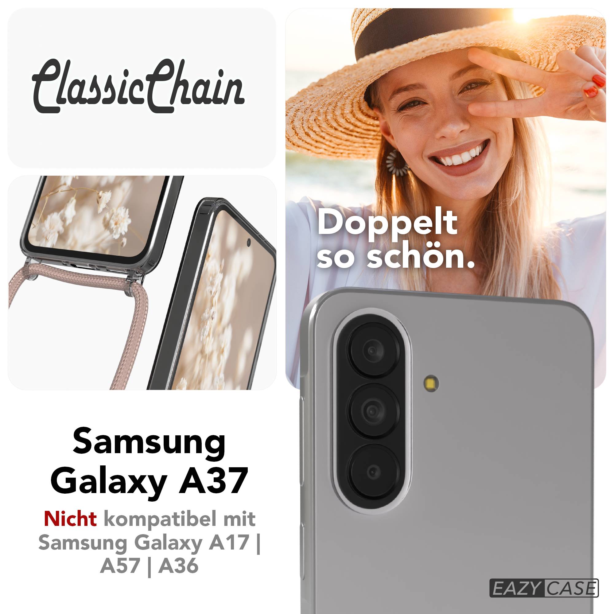 Samsung Galaxy A37 transparente Handykette mit verstellbarer Kordel TPU Schutzhülle 