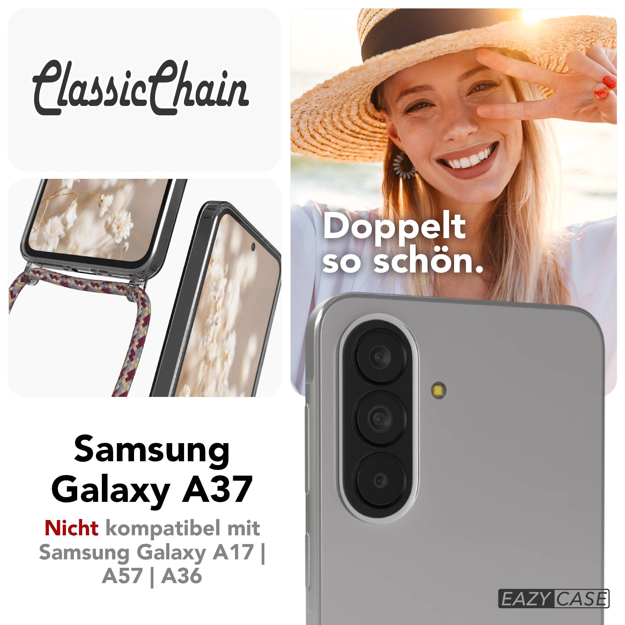 Samsung Galaxy A37 transparente Handykette mit verstellbarer Kordel TPU Schutzhülle 