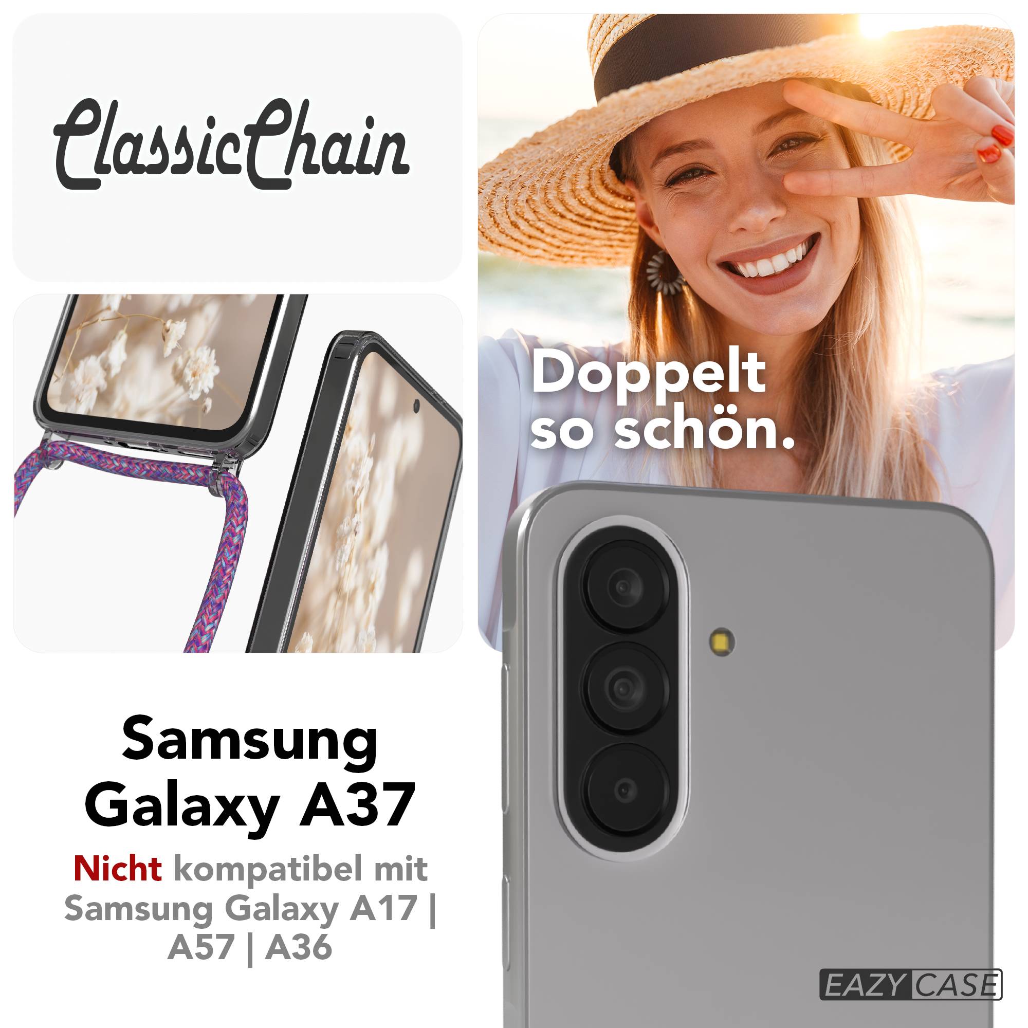Samsung Galaxy A37 transparente Handykette mit verstellbarer Kordel TPU Schutzhülle 