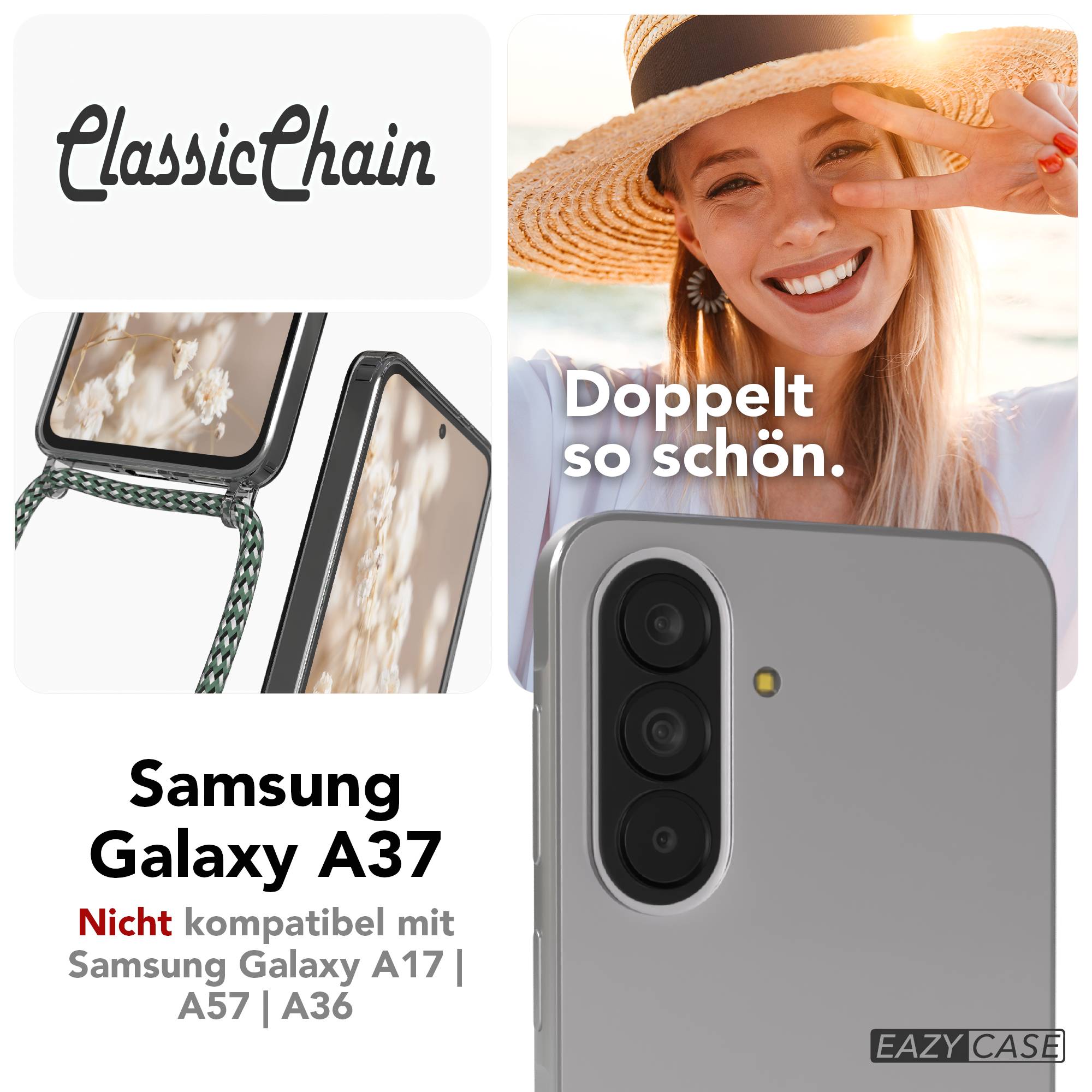 Samsung Galaxy A37 transparente Handykette mit verstellbarer Kordel TPU Schutzhülle 