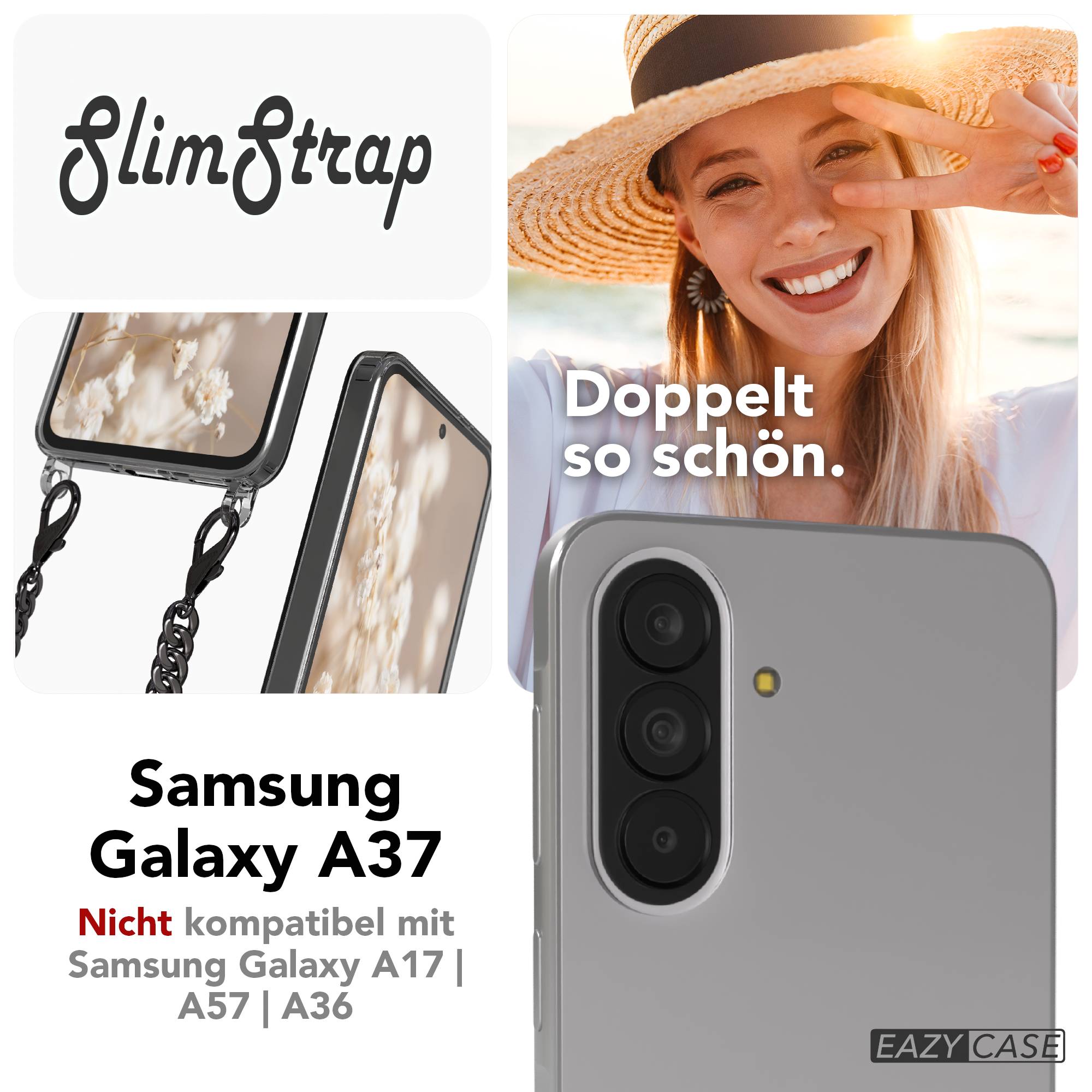 Samsung Galaxy A37 Handykette TPU Hülle schwarze Metallkordel EAZY CASE 