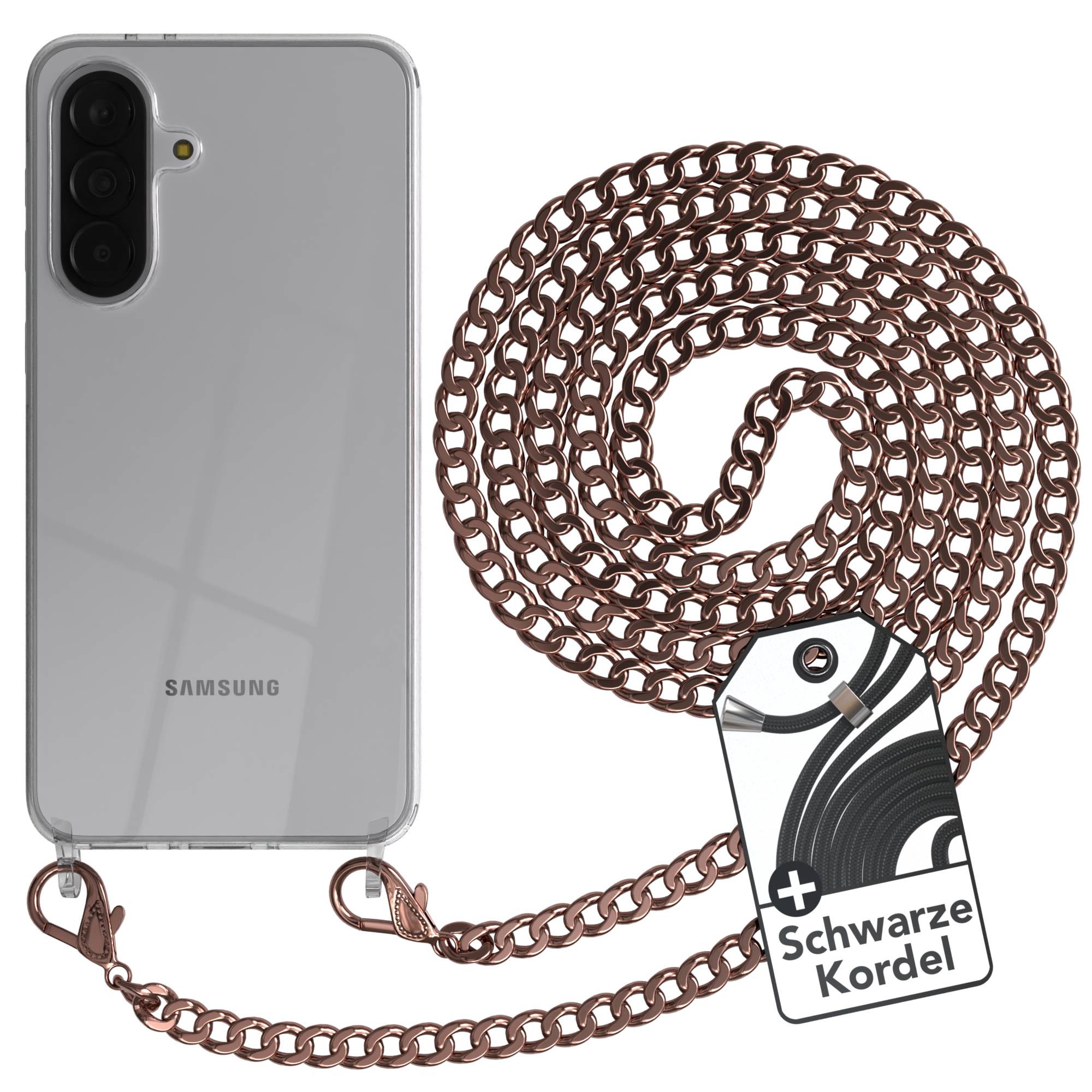 Samsung Galaxy A37 Handykette TPU Hülle schwarze Metallkordel EAZY CASE #farbe_rose-gold