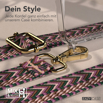 Samsung Galaxy A37 Handykette mit verstellbarem Boho Band Umhängeriemen #farbe_beere-rosa-metallfarbe-gold