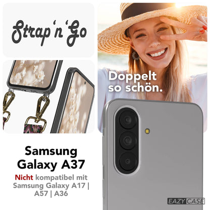 Samsung Galaxy A37 Handykette mit verstellbarem Boho Band Umhängeriemen #farbe_beere-rosa-metallfarbe-gold